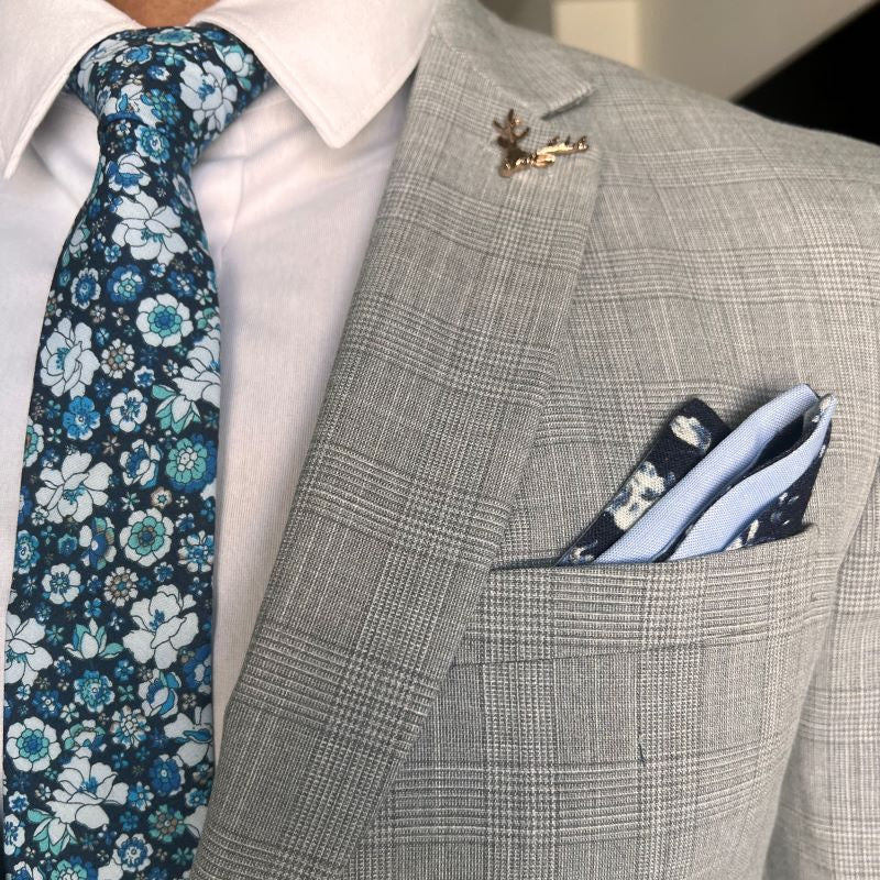 Floral Navy Denim Reversible Pocket Square