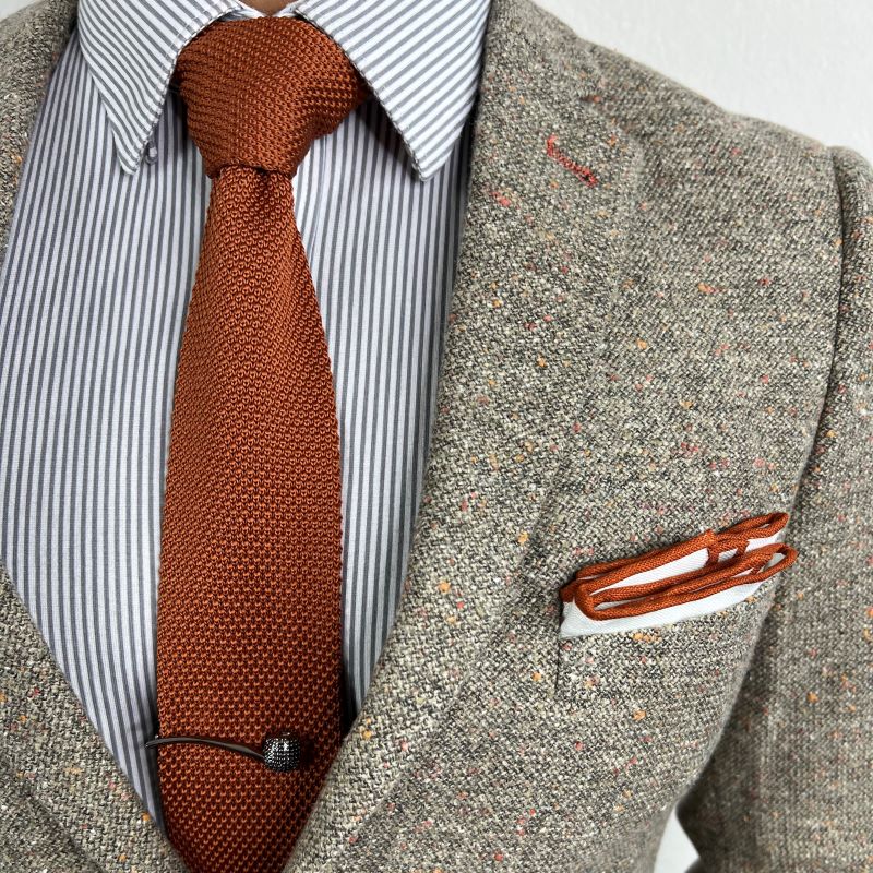 Cinnamon Orange Border Linen Pocket Square