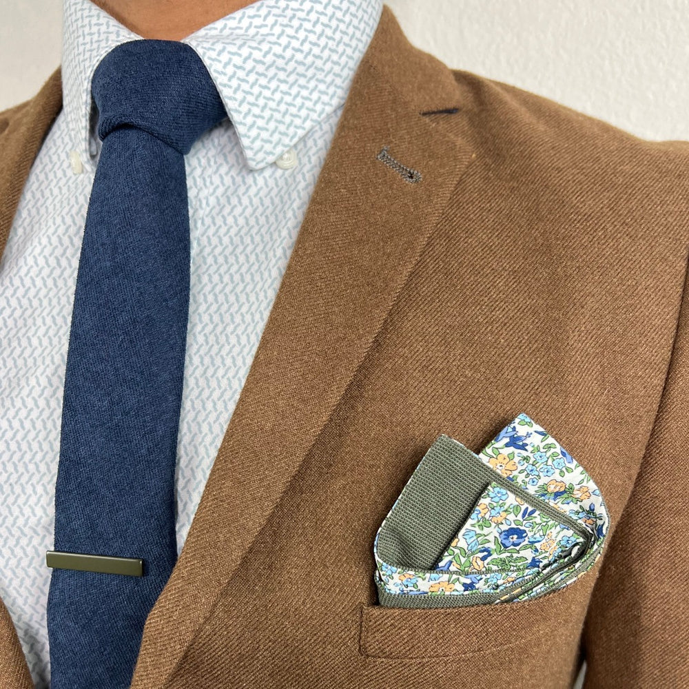 Olive Floral Reversible Pocket Square