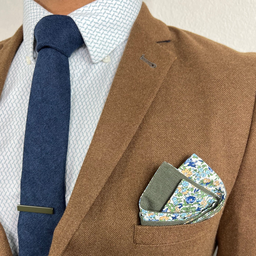 Olive Floral Reversible Pocket Square
