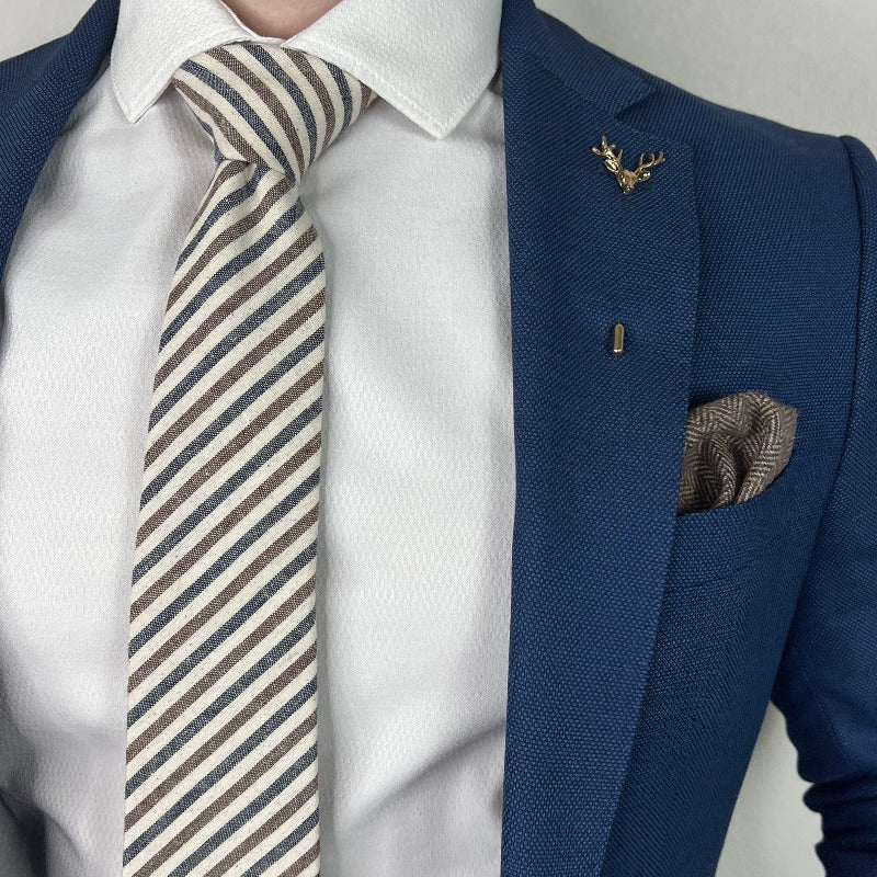 Striped Oxford Blue Stone Tie Traditional