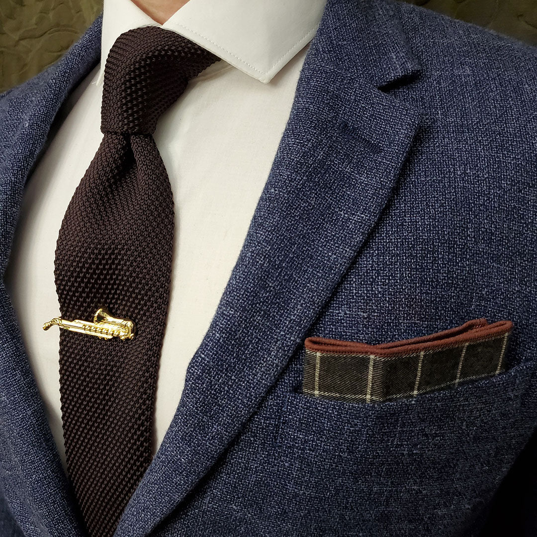 Checkered Aegean Brown Pocket Square