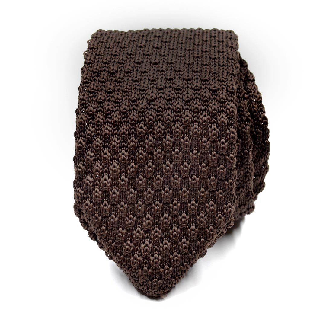 Knitted Point Brown Tie