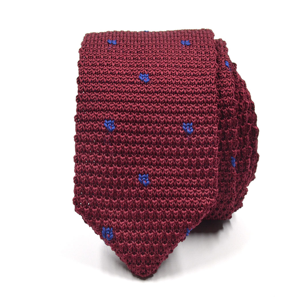 Knitted Point Burgundy Polka Dot Tie