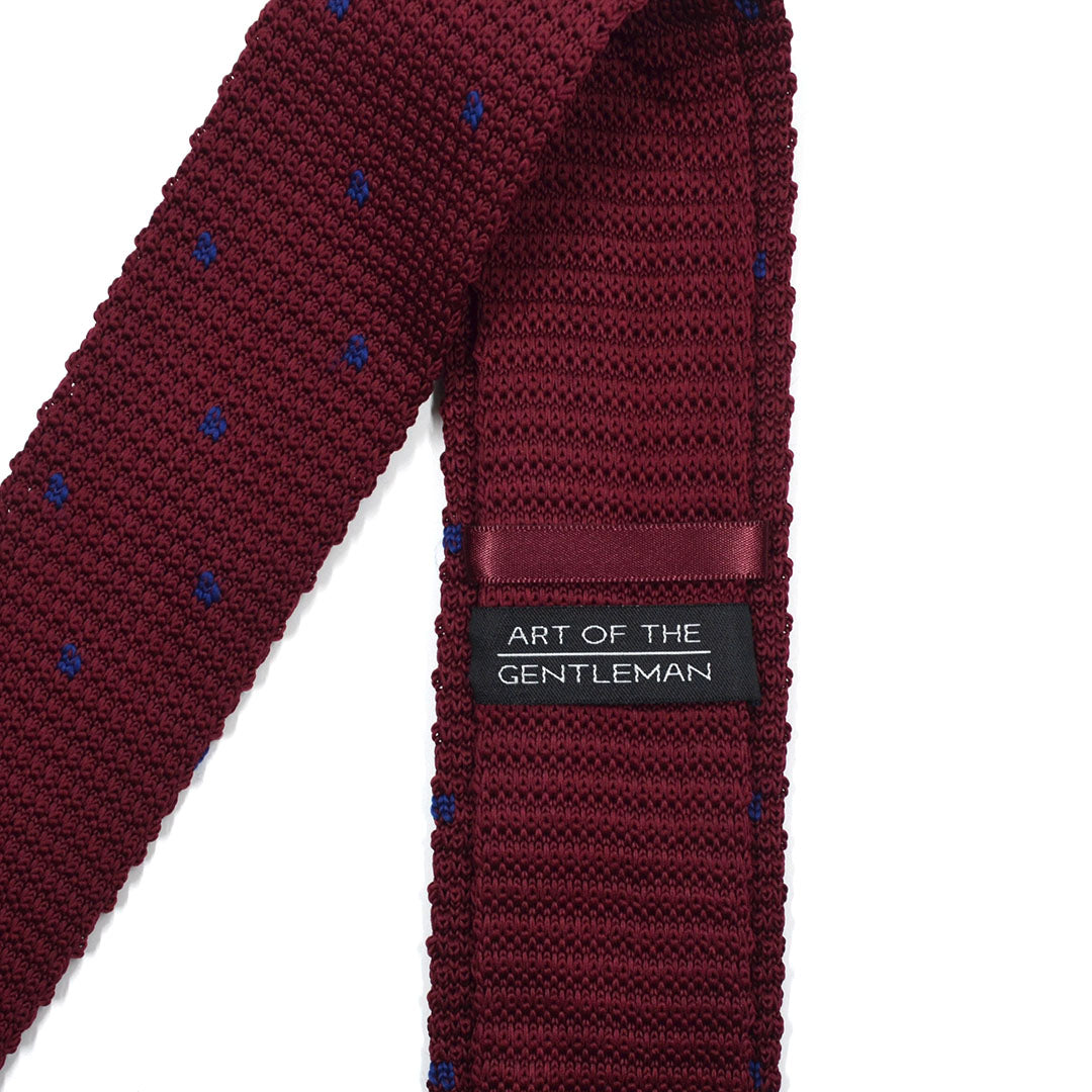 Knitted Point Maroon Polka Dot Tie Set