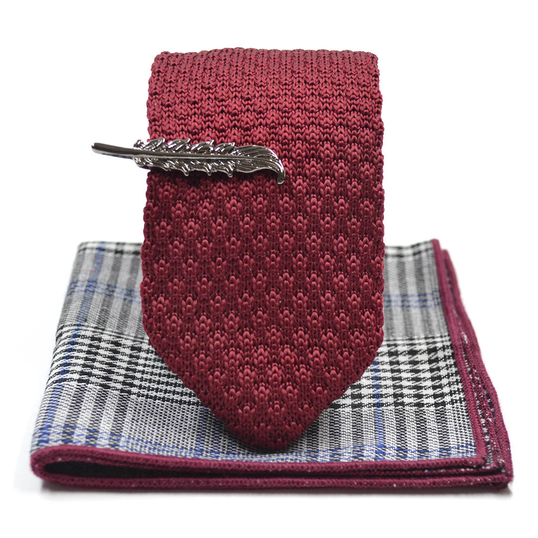 Knitted Point Burgundy Tie Set