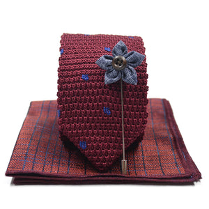 Knitted Point Maroon Polka Dot Tie Set