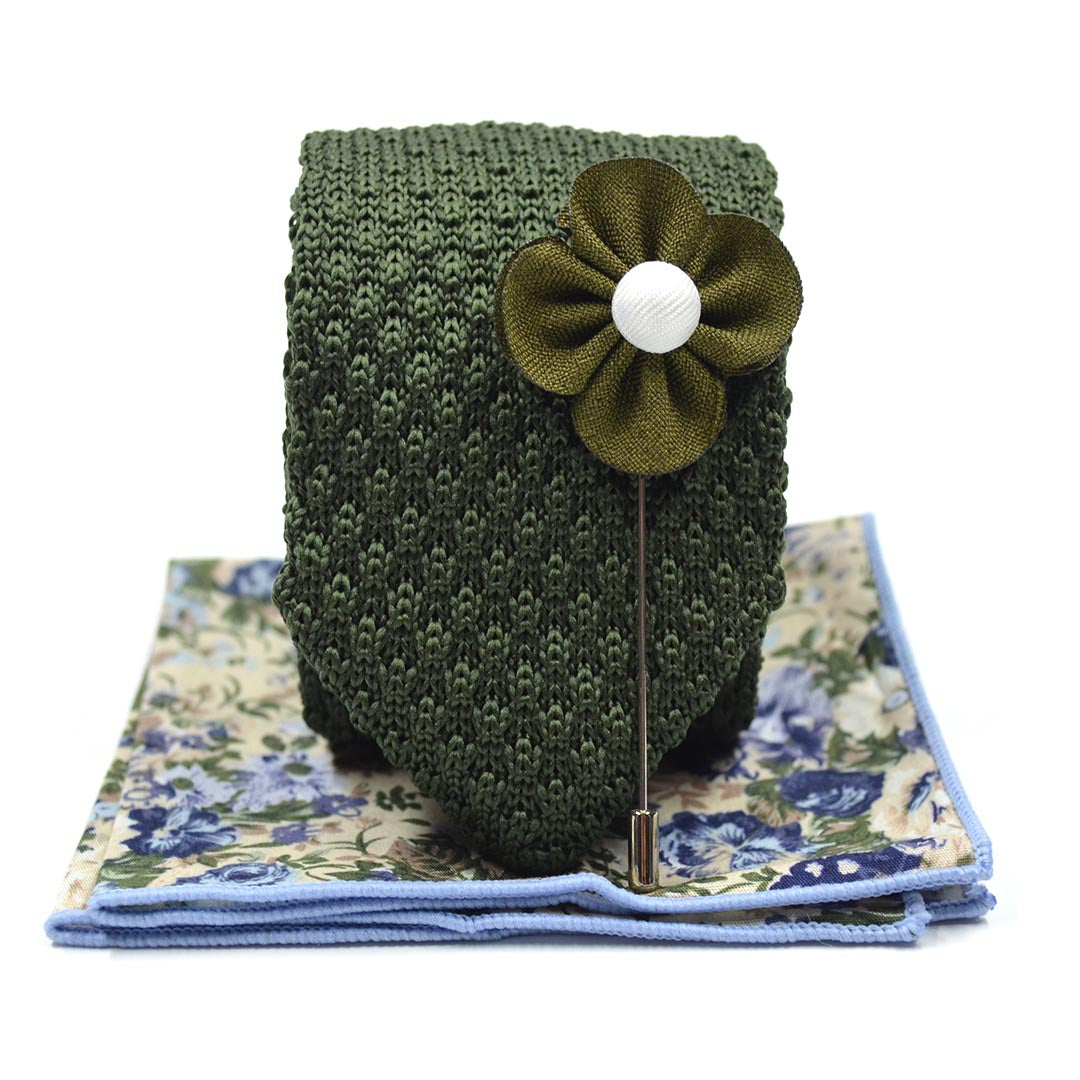 Knitted Point Olive Tie Set