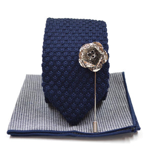 Knitted Point Navy Tie Set