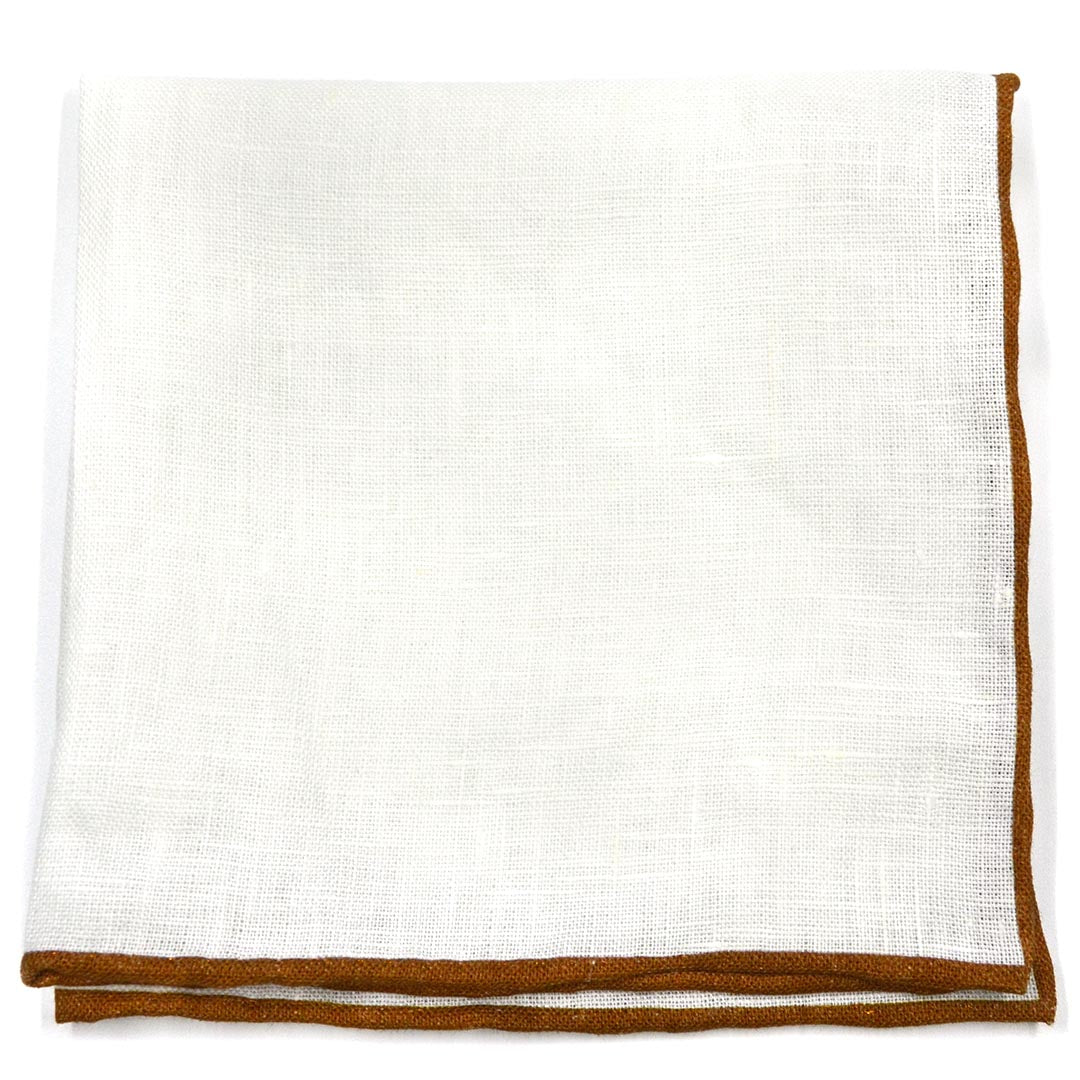 Light Brown Border Linen Pocket Square