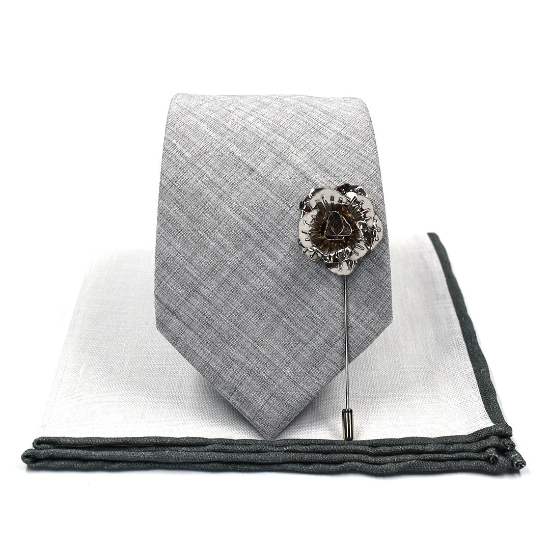 Linen Grey Wedding Tie Set Skinny