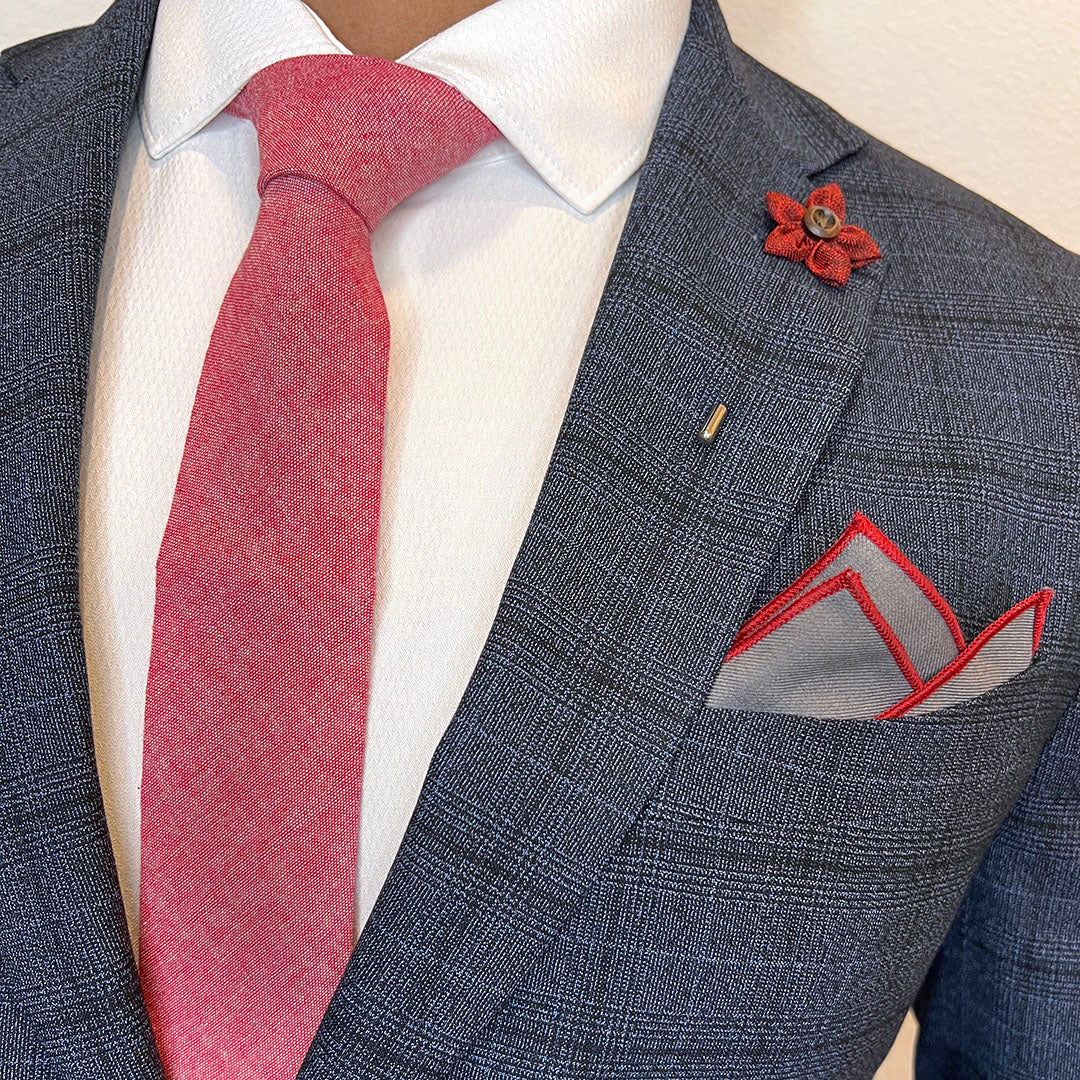 Solid Grey Crimson Pocket Square