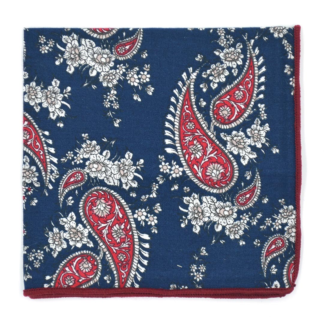 Paisley Navy Crimson Pocket Square