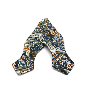 Paisley Navy Dijon Self Tie Bow Tie