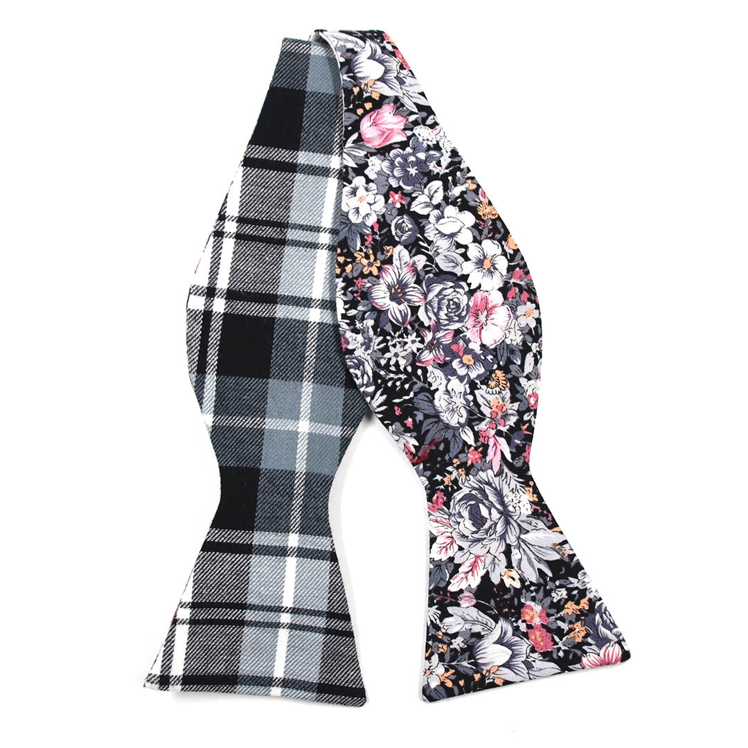 Plaid Floral Shadow Self Tie Bow Tie