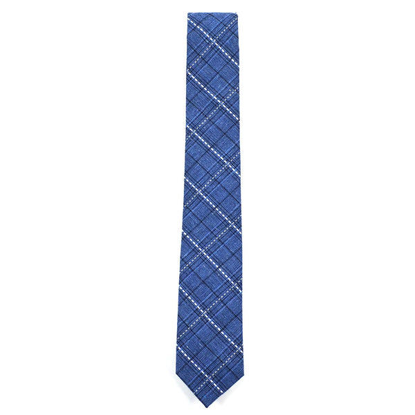blue and white checkered tie
