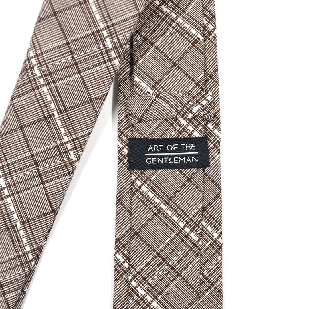 Plaid Stitches Brown Tie