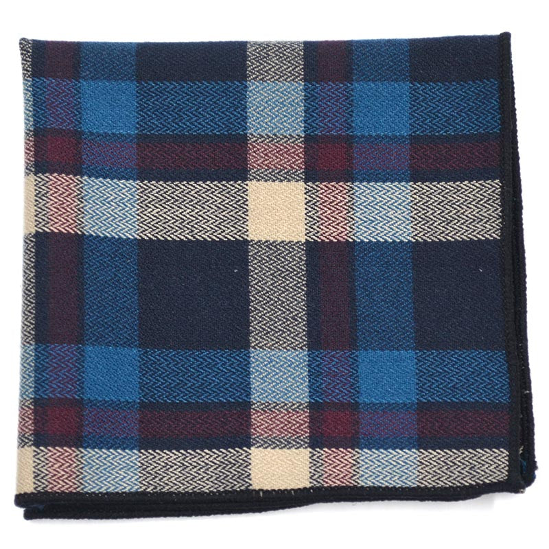 Plaid Blue Beige Pocket Square