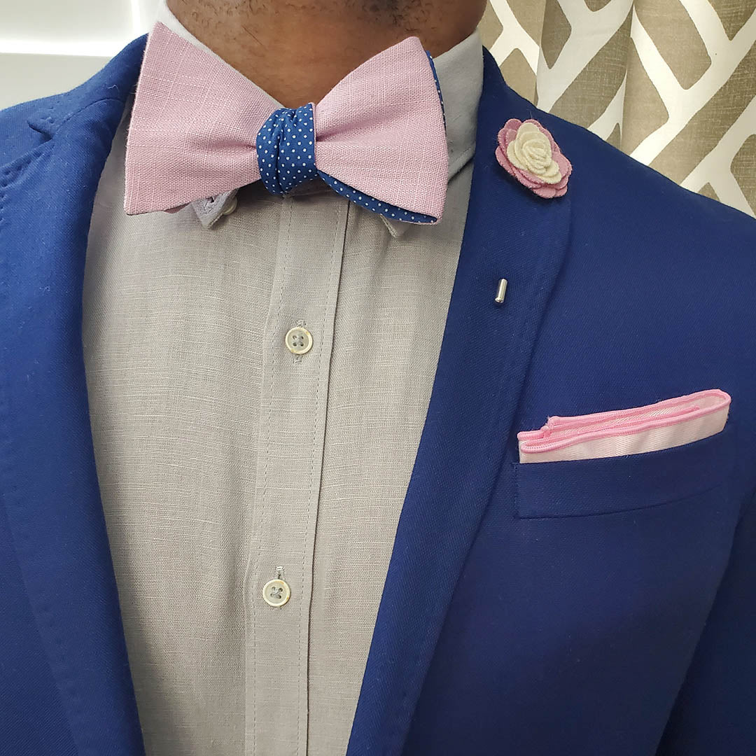 Polka Dot Blue Linen Self Tie Bow Tie - Art of The Gentleman