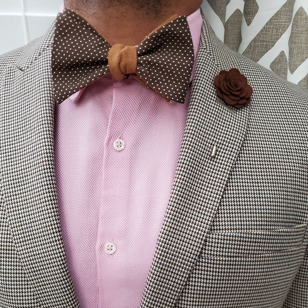 Polka Dot Brown Linen Self Tie Bow Tie