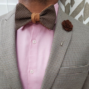 Polka Dot Brown Linen Self Tie Bow Tie