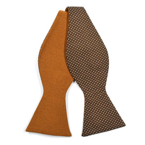 Polka Dot Brown Linen Self Tie Bow Tie