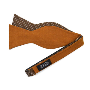 Polka Dot Brown Linen Self Tie Bow Tie