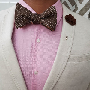 Polka Dot Brown Linen Self Tie Bow Tie