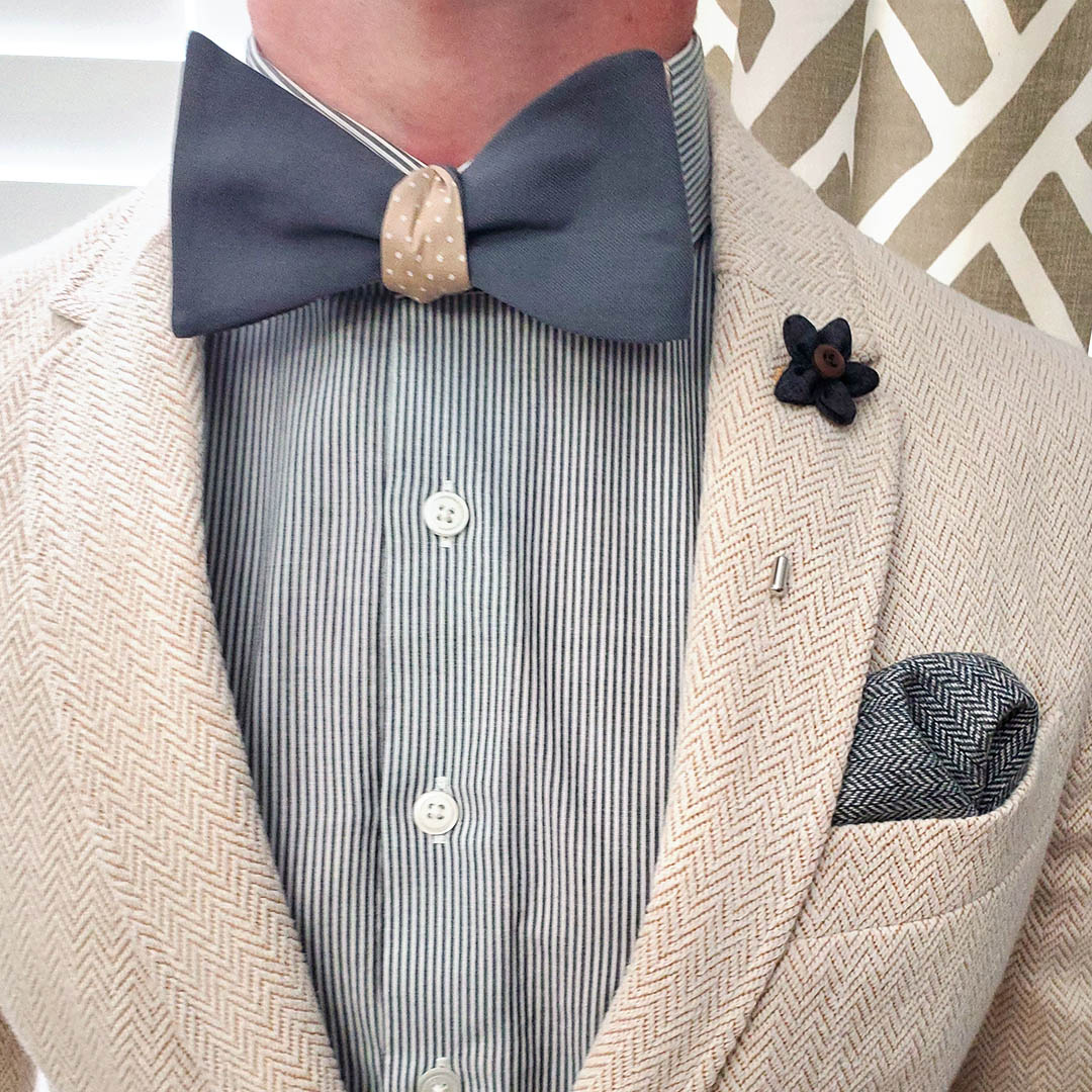 Polka Dot Grey Linen Self Tie Bow Tie - Art of The Gentleman