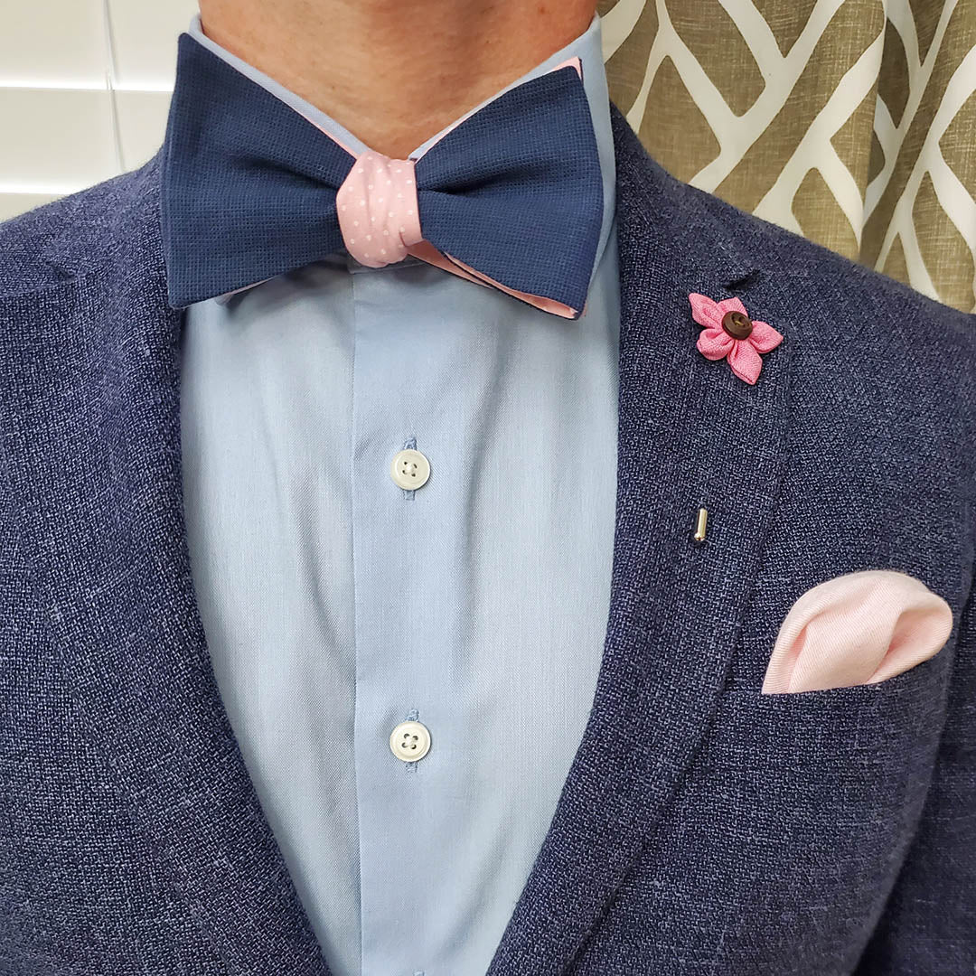 Polka Dot Navy Linen Self Tie Bow Tie - Art of The Gentleman