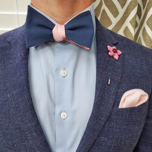 Polka Dot Navy Linen Self Tie Bow Tie