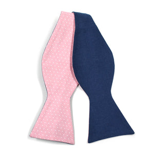 Polka Dot Navy Linen Self Tie Bow Tie