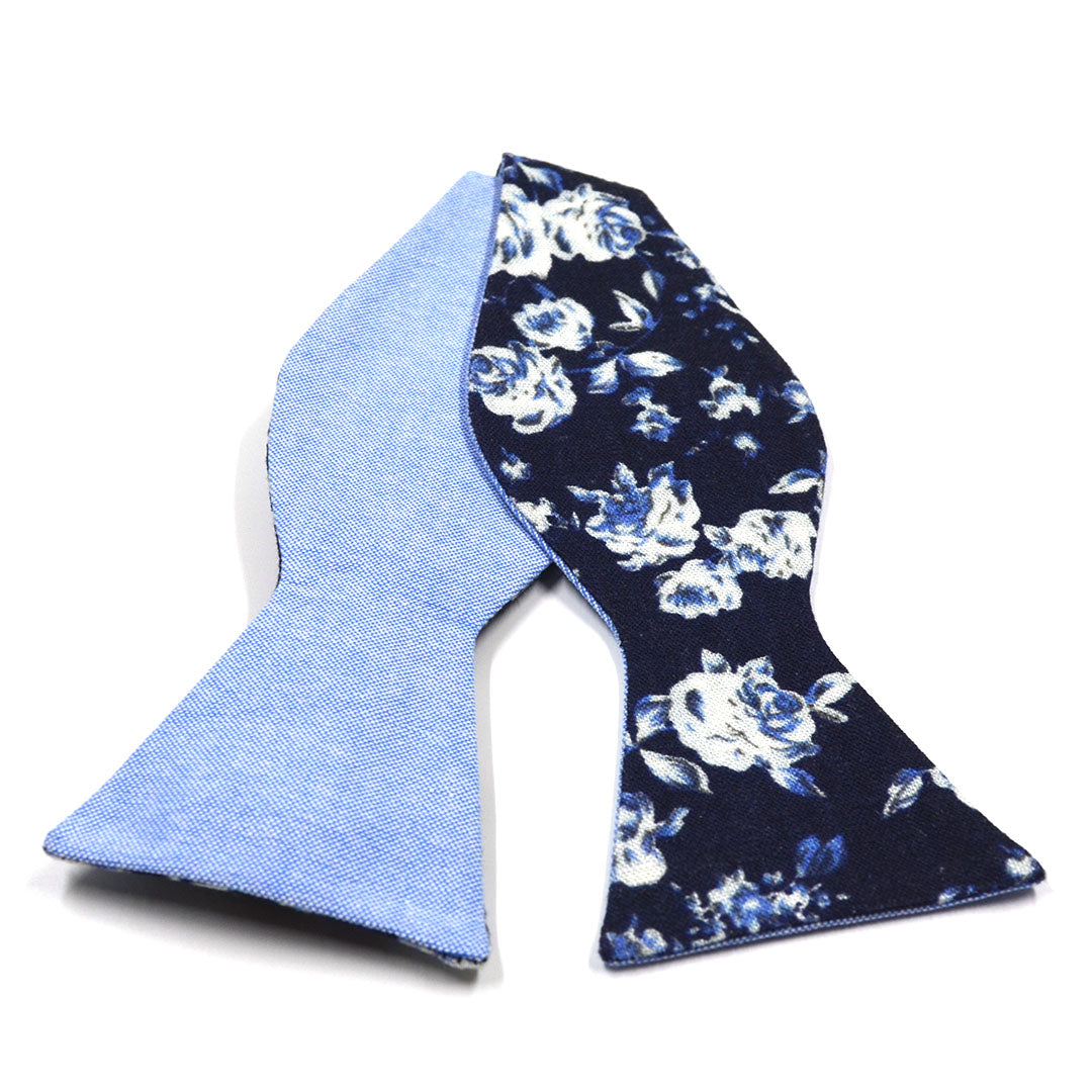 Floral Navy Self Tie Denim Bow Tie
