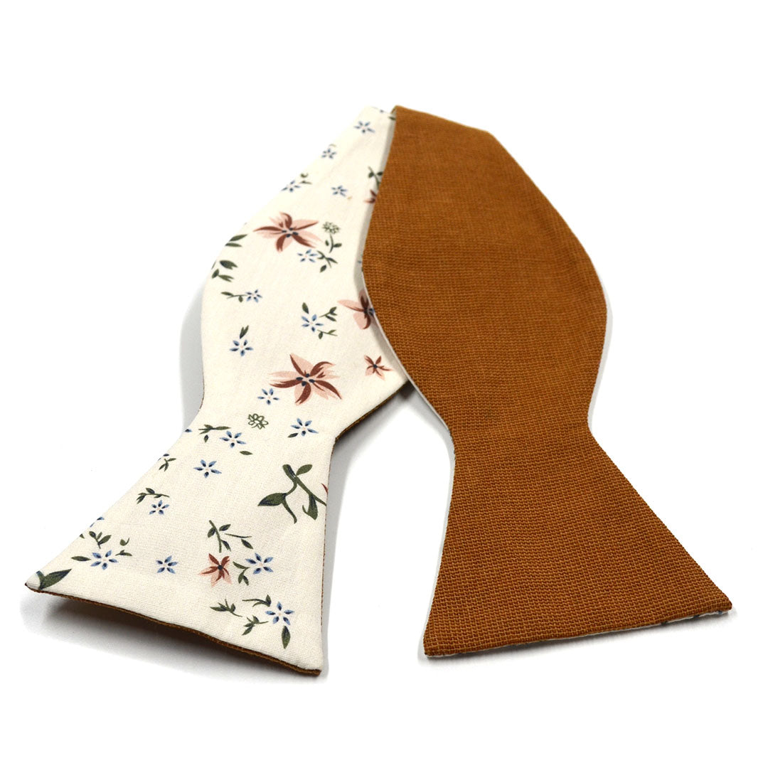 Floral Cream Linen Self Tie Bow Tie