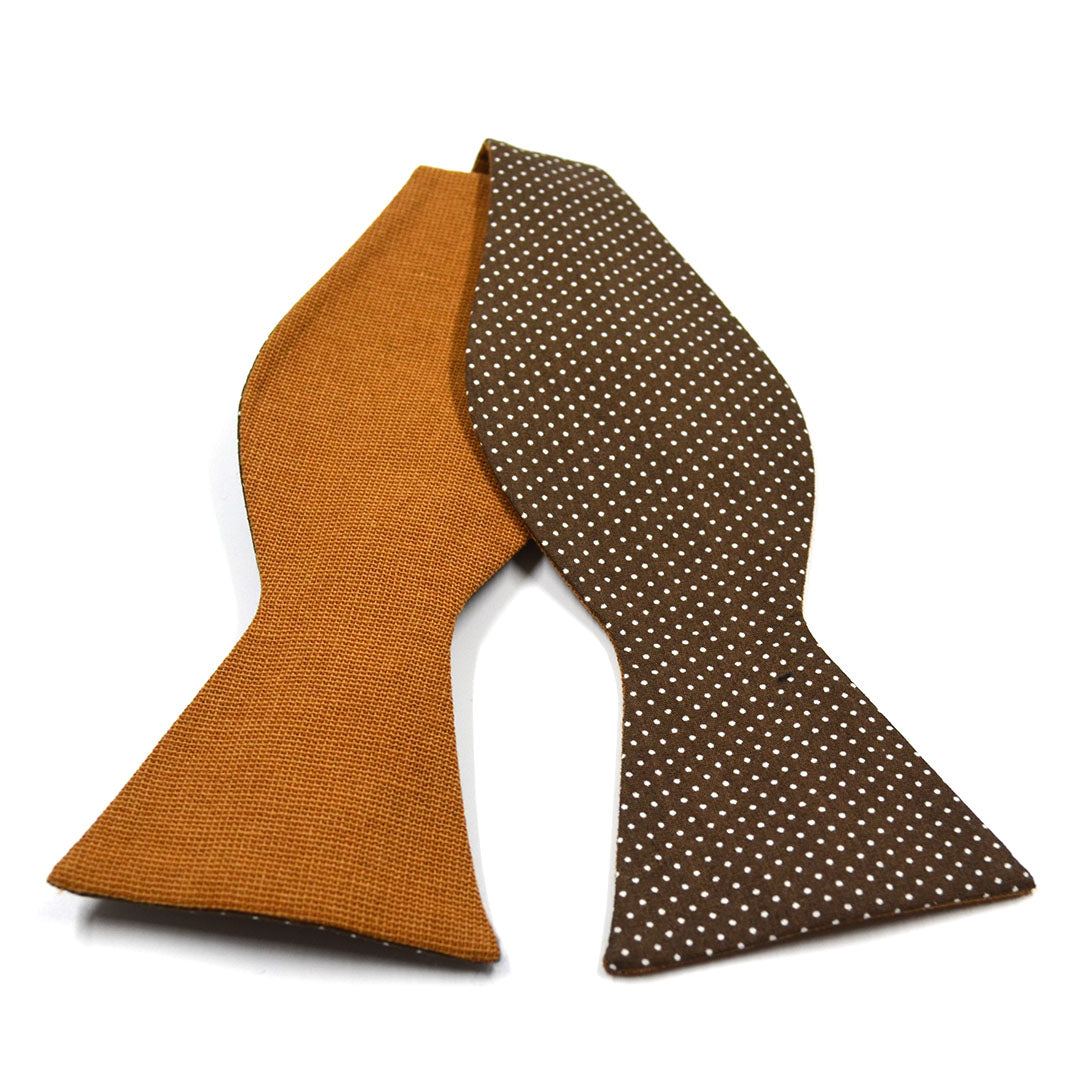Polka Dot Brown Linen Self Tie Bow Tie