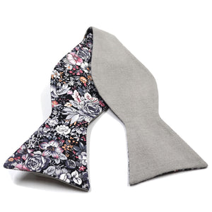 Floral Grey Linen Self Tie Bow Tie