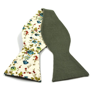 Floral Sage Linen Self Tie Bow Tie