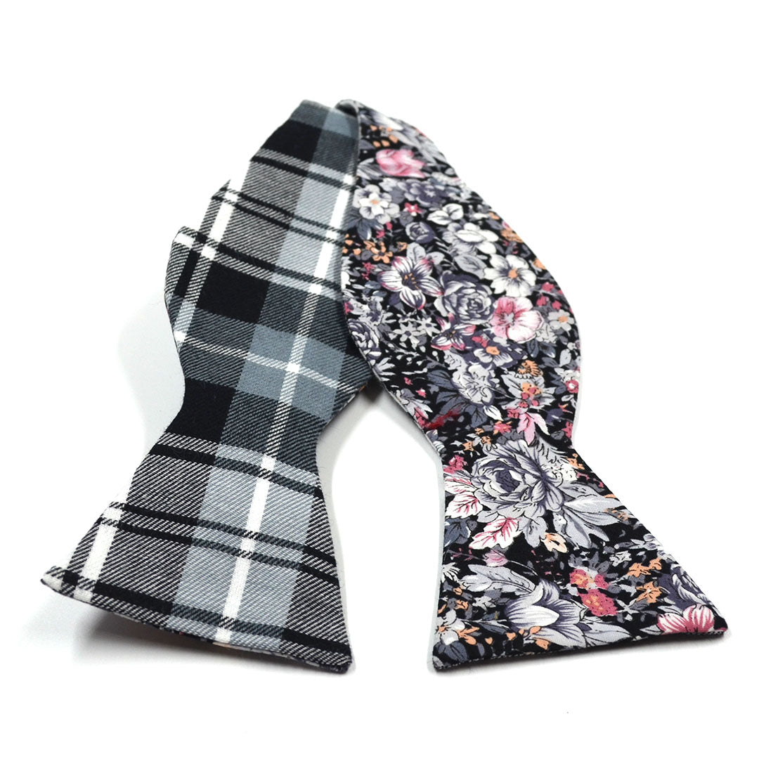 Plaid Floral Shadow Self Tie Bow Tie