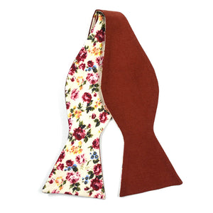 Rose Cream Linen Self Tie Bow Tie