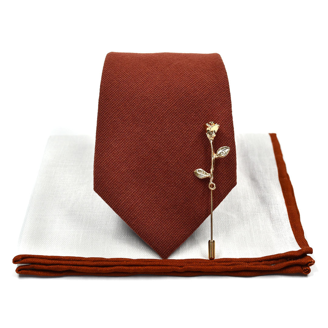 Solid Cinnamon Wedding Tie Set Skinny