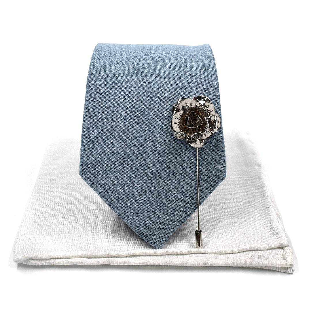 Solid Dusty Blue Wedding Tie Set Skinny