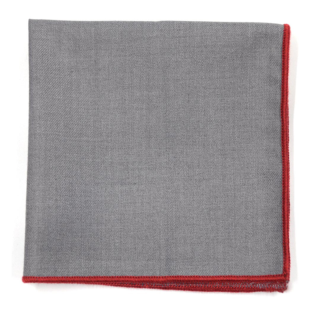 Solid Grey Crimson Pocket Square