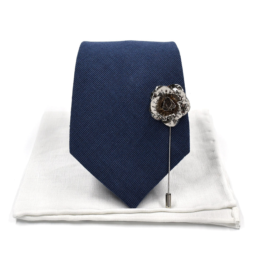 Solid Marine Navy Wedding Tie Set Skinny