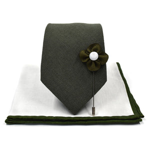 Solid Olive Wedding Tie Set Traditional