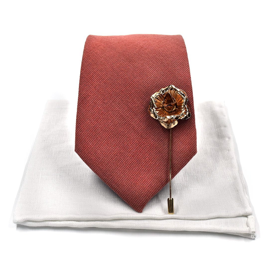 Solid Rust Wedding Tie Set Skinny