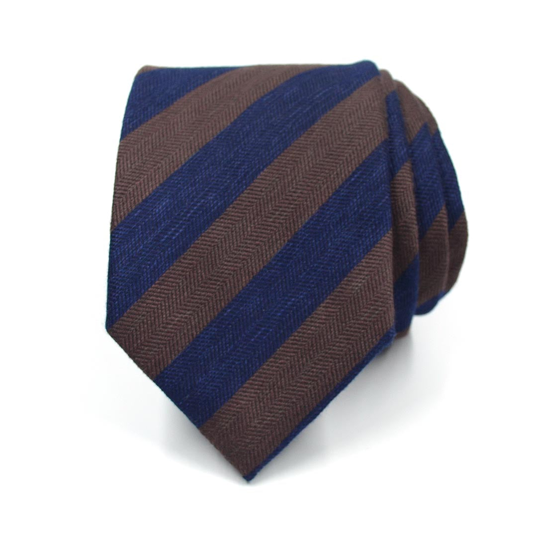 Striped Herringbone Brown Navy Tie