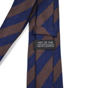 Striped Herringbone Brown Navy Tie