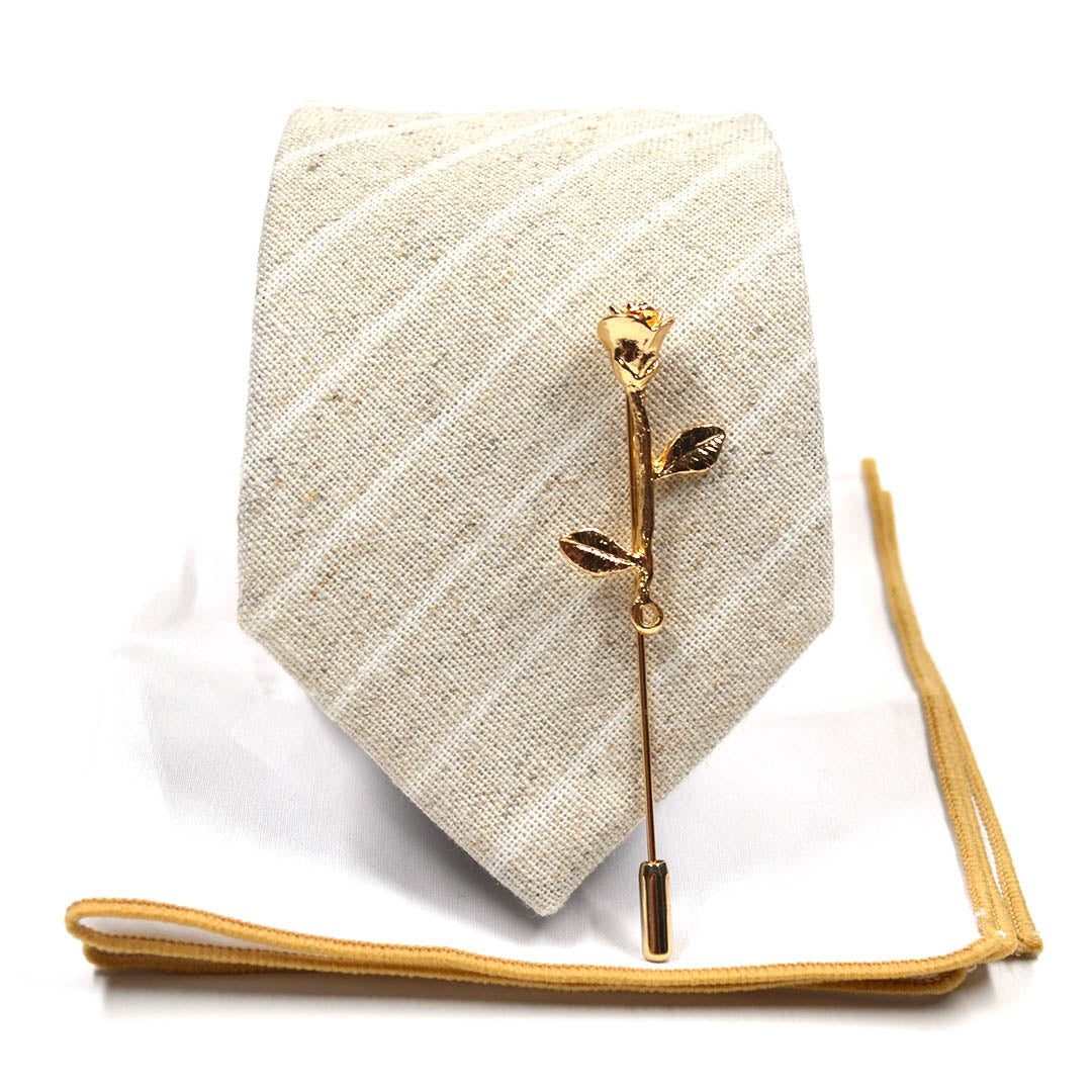 Striped Linen Champagne Tie Set