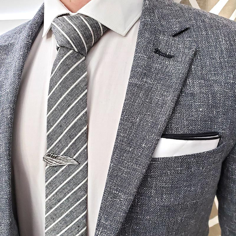Striped Linen Pewter Tie